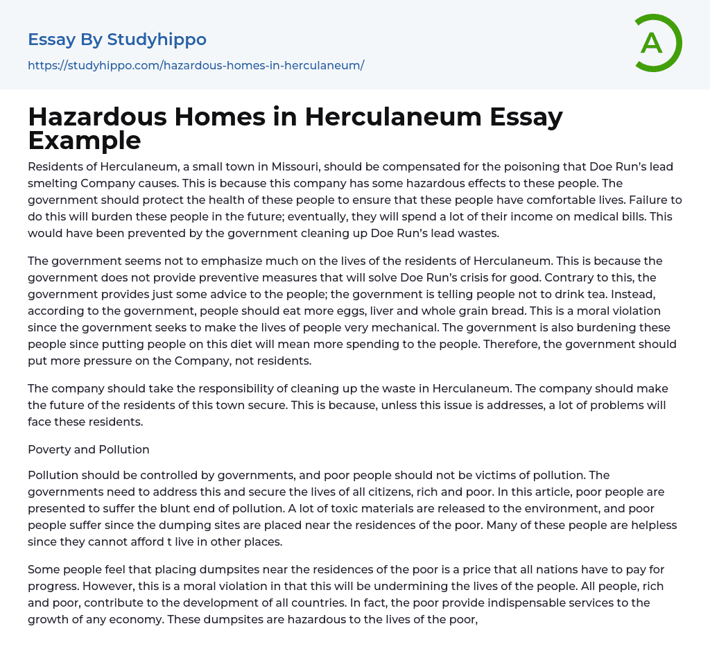 Hazardous Homes in Herculaneum Essay Example