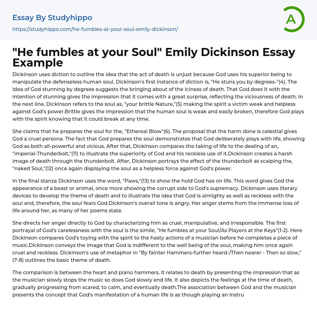 “He fumbles at your Soul” Emily Dickinson Essay Example