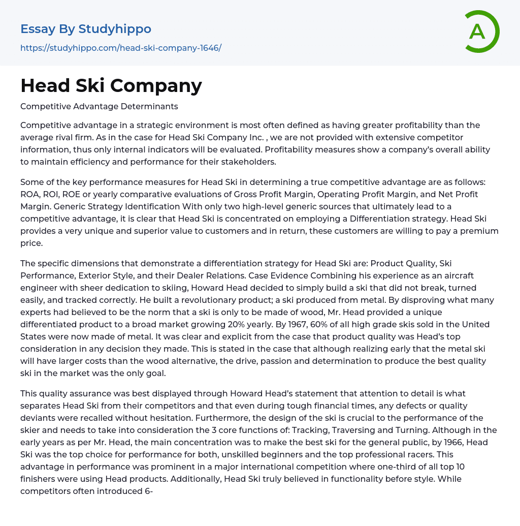 Head Ski Company Essay Example