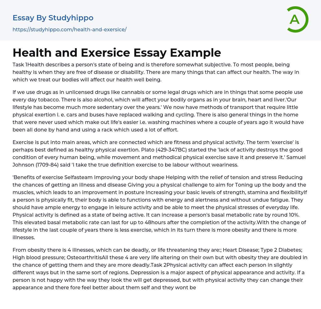 Health and Exersice Essay Example