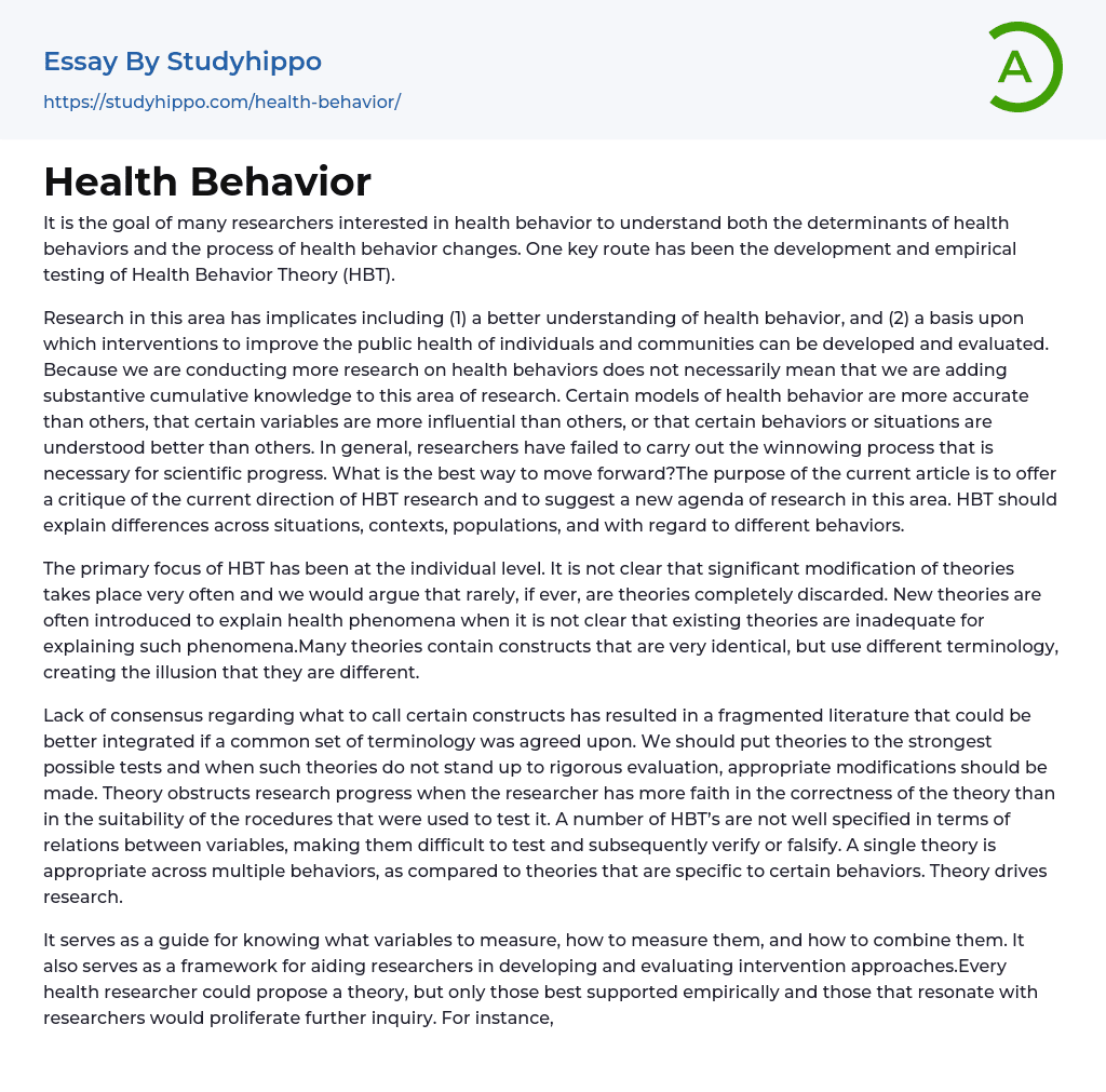 essay about health behavior