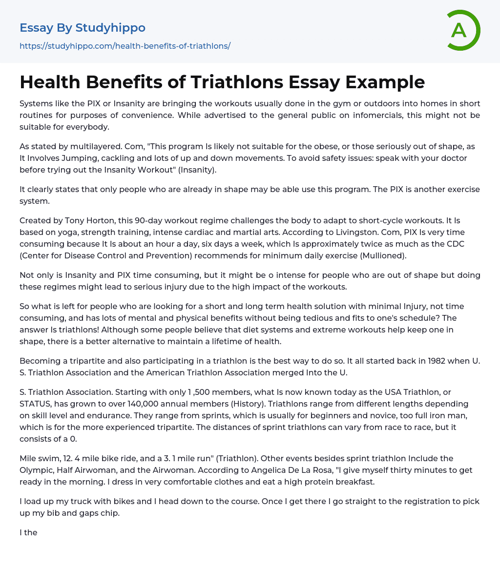 Health Benefits of Triathlons Essay Example