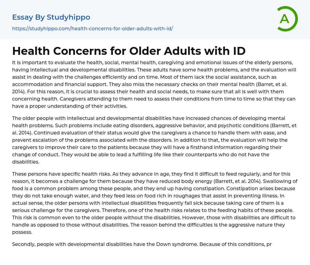 Health Concerns for Older Adults with ID Essay Example