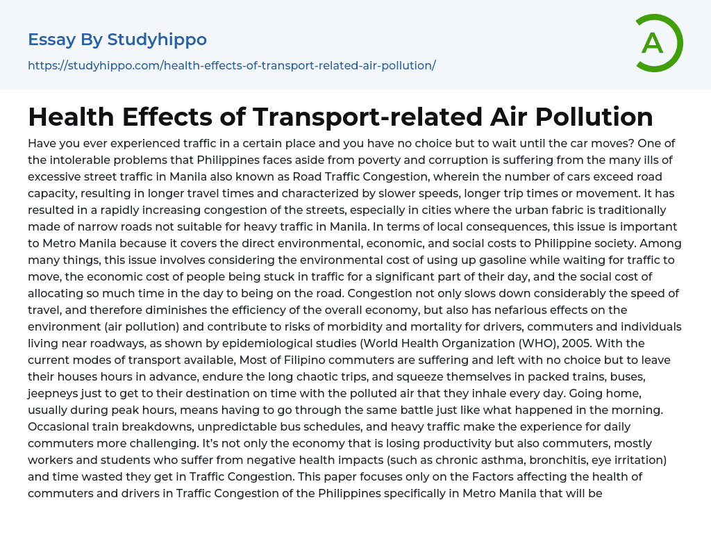 essay about transport pollution