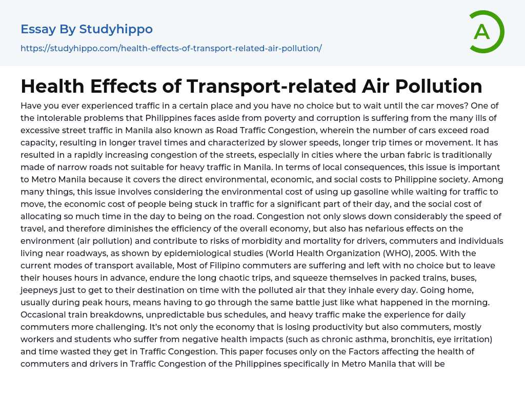 Health Effects of Transport-related Air Pollution Essay Example