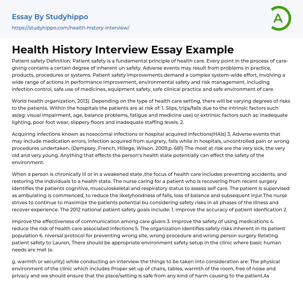 Health History Interview Essay Example