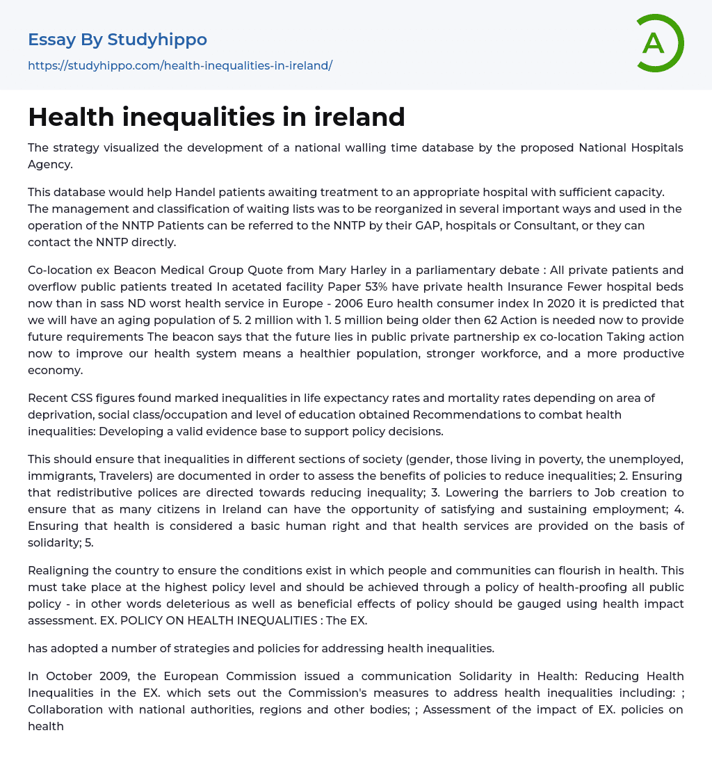 Health inequalities in ireland Essay Example