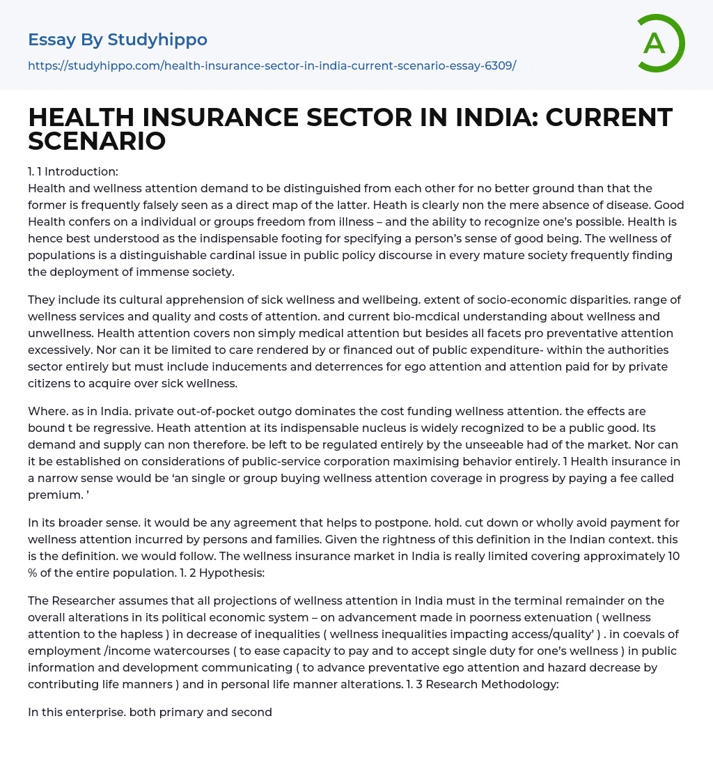 HEALTH INSURANCE SECTOR IN INDIA: CURRENT SCENARIO