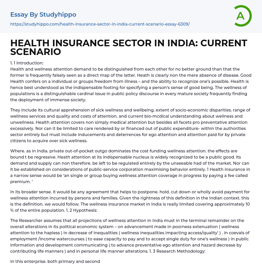 HEALTH INSURANCE SECTOR IN INDIA: CURRENT SCENARIO Essay Example