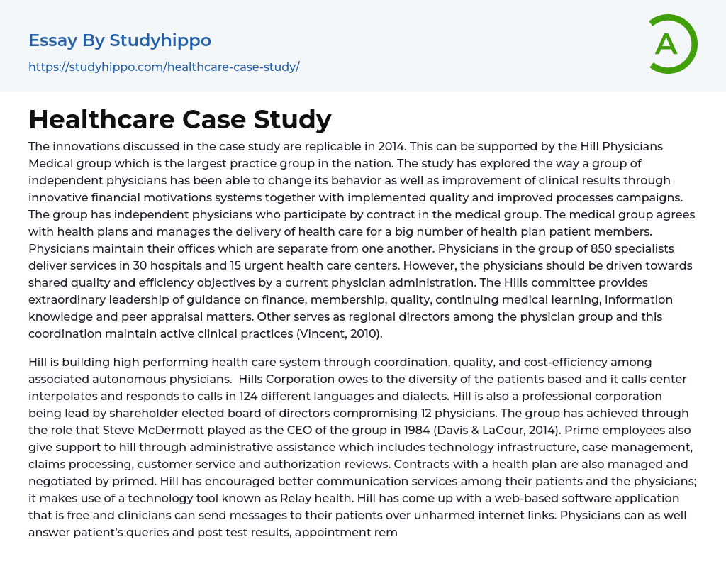 Healthcare Case Study Essay Example