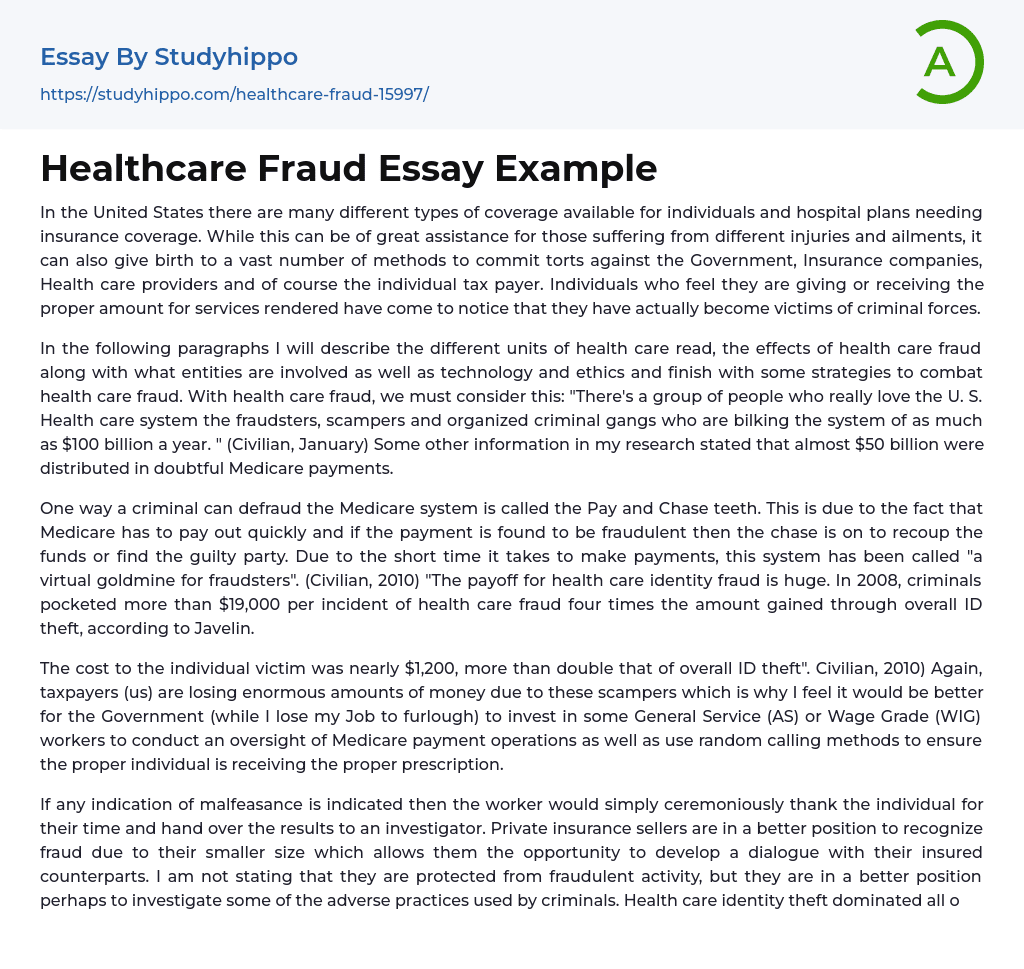 Healthcare Fraud Essay Example