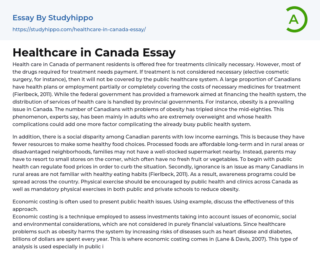 Healthcare in Canada Essay