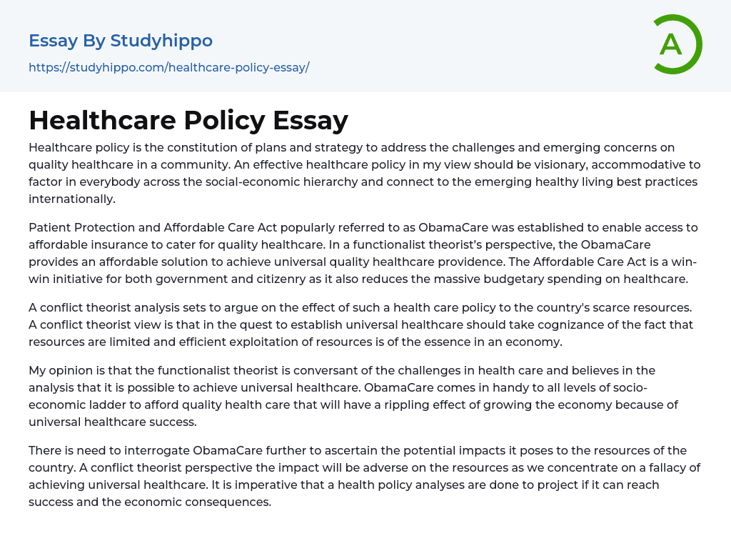 Healthcare Policy Essay