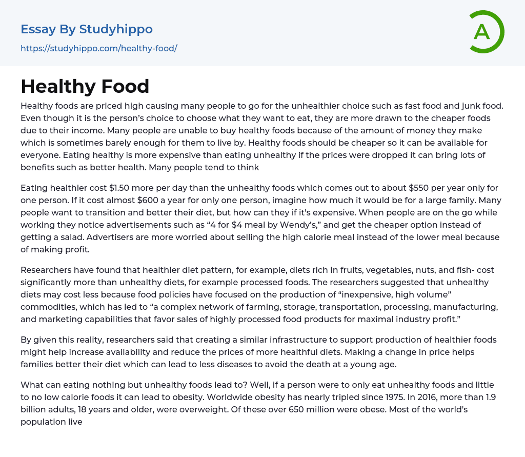 Healthy Food Essay Example