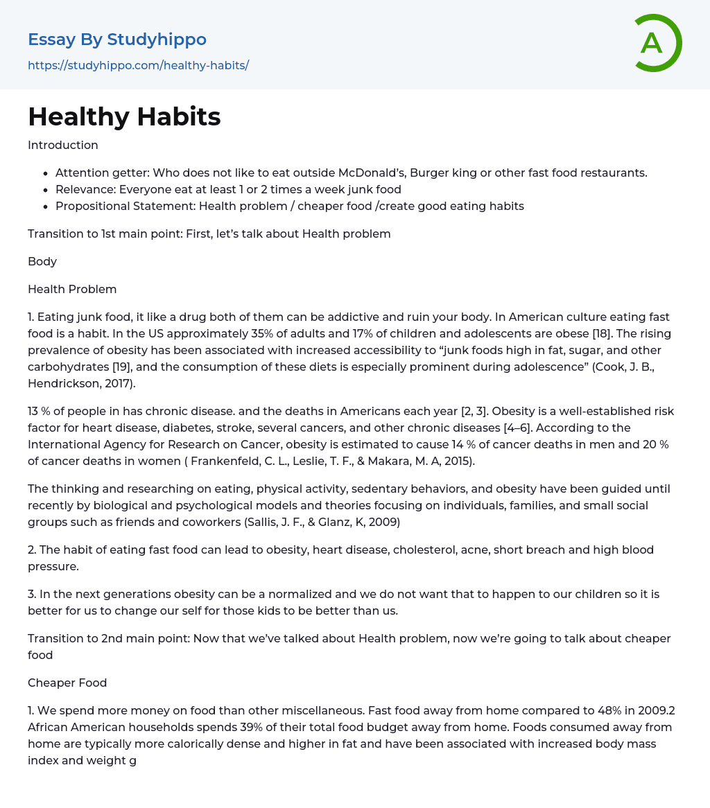 Healthy Habits Essay Example