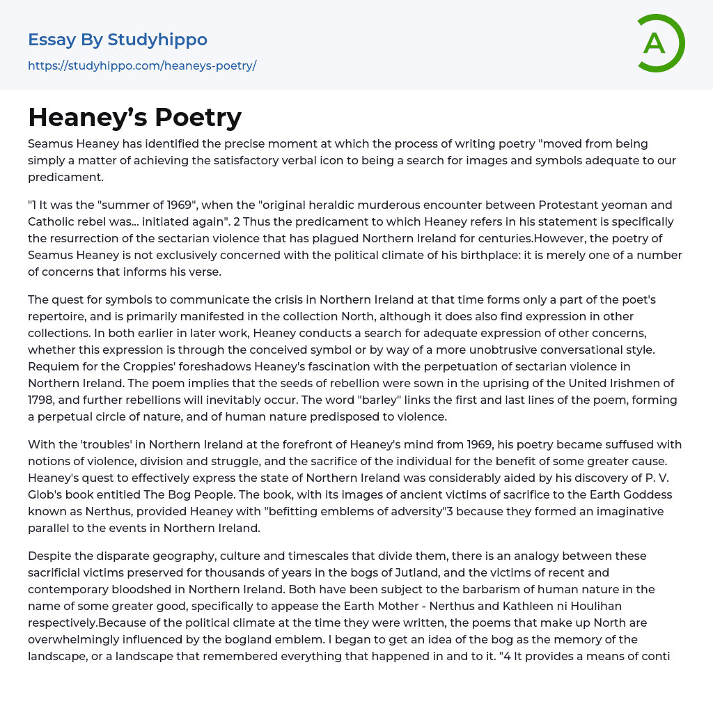 Heaney’s Poetry Essay Example