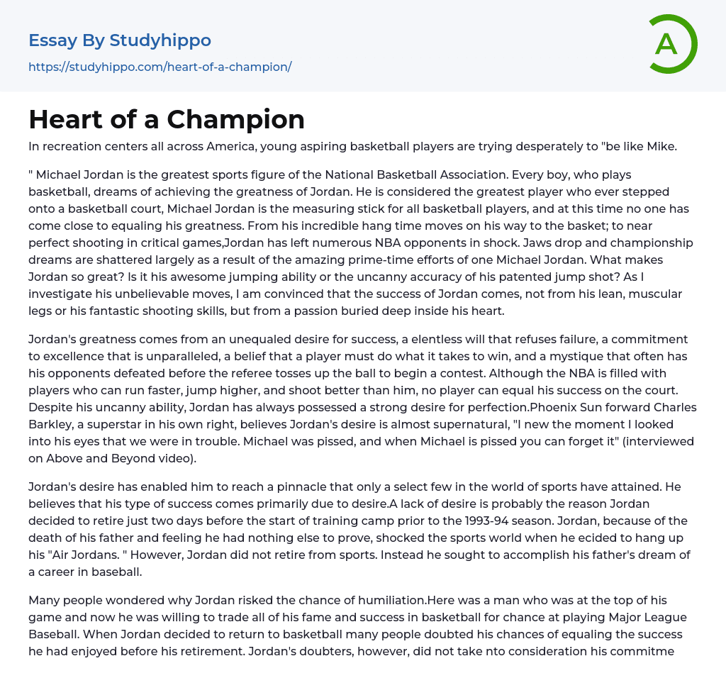 Heart of a Champion Essay Example