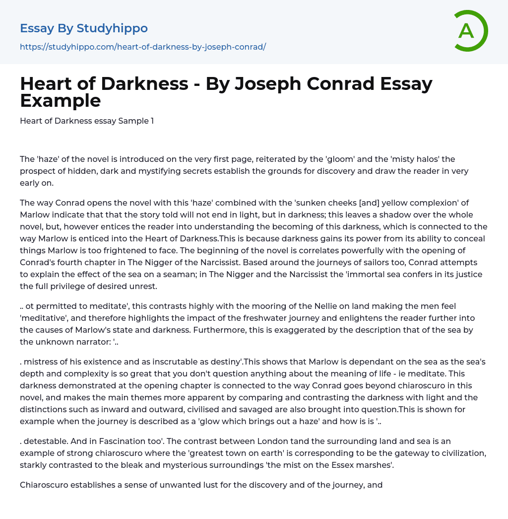 Heart of Darkness – By Joseph Conrad Essay Example