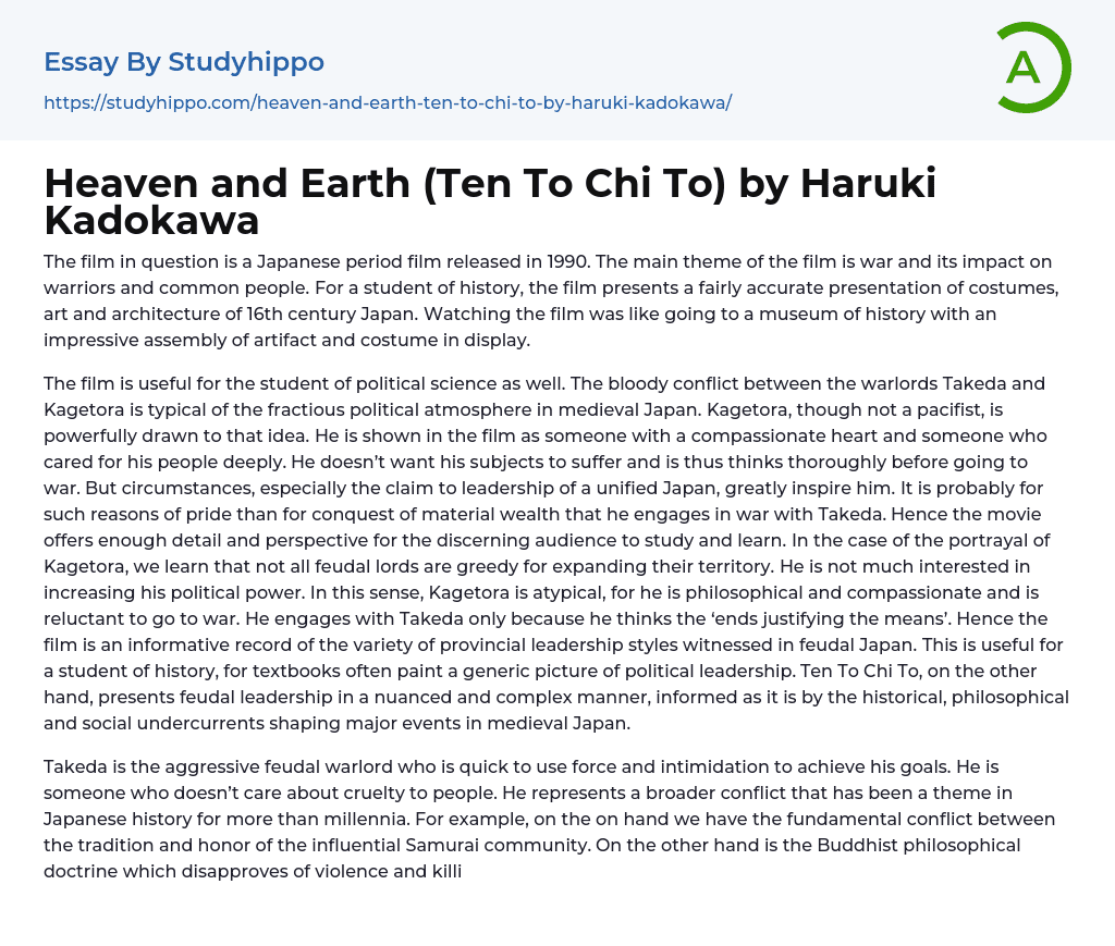 Heaven and Earth (Ten To Chi To) by Haruki Kadokawa Essay Example
