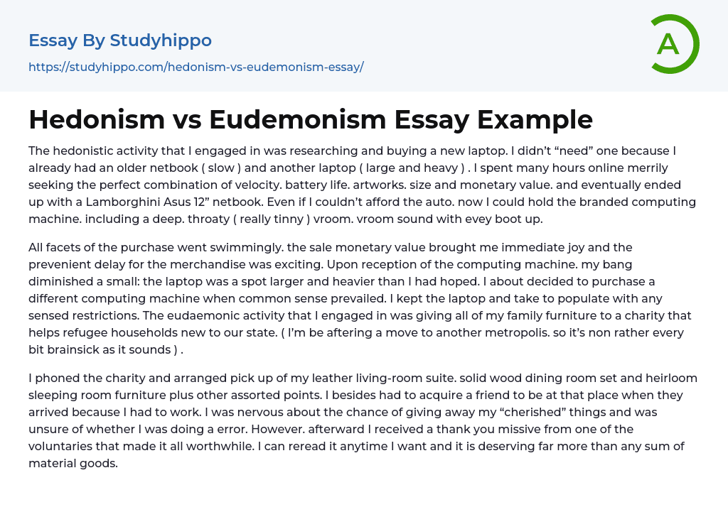Hedonism vs Eudemonism Essay Example