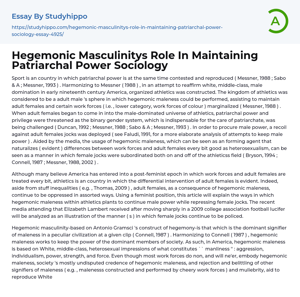 Hegemonic Masculinitys Role In Maintaining Patriarchal Power Sociology Essay Example
