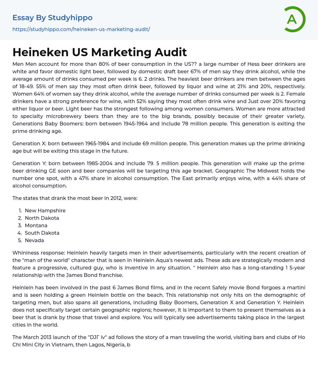 Heineken US Marketing Audit Essay Example