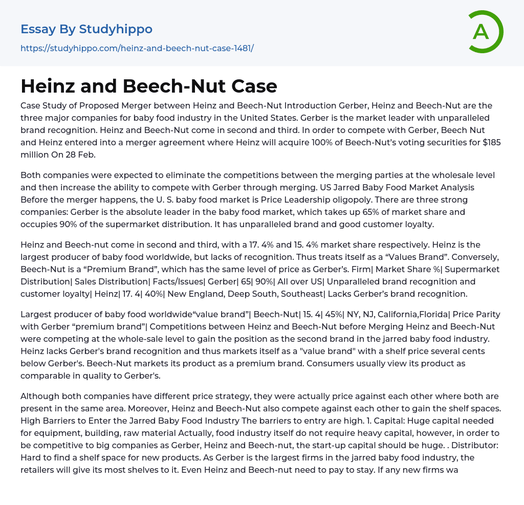 Heinz and Beech-Nut Case Essay Example