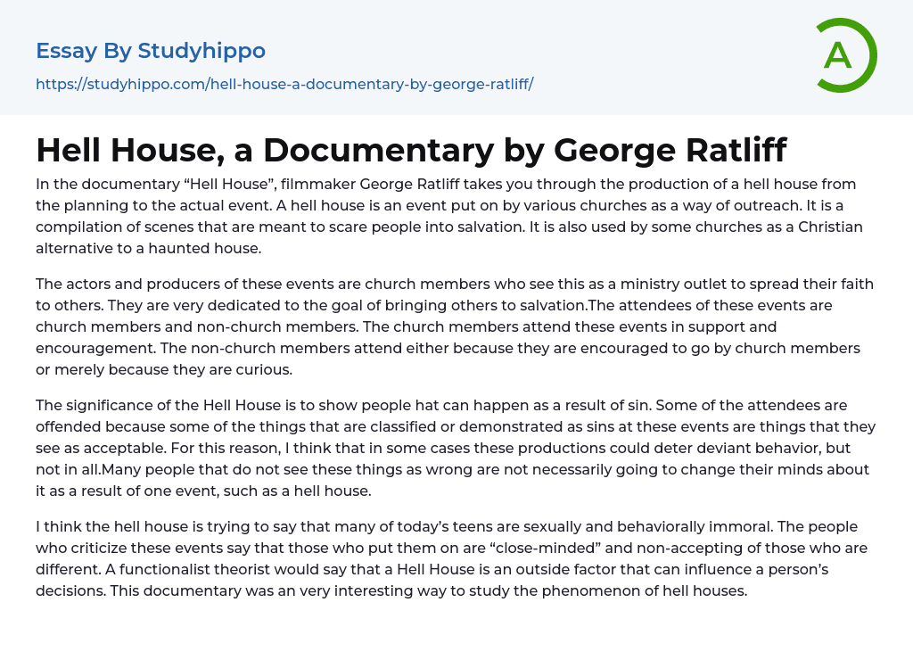 Hell House, a Documentary by George Ratliff Essay Example