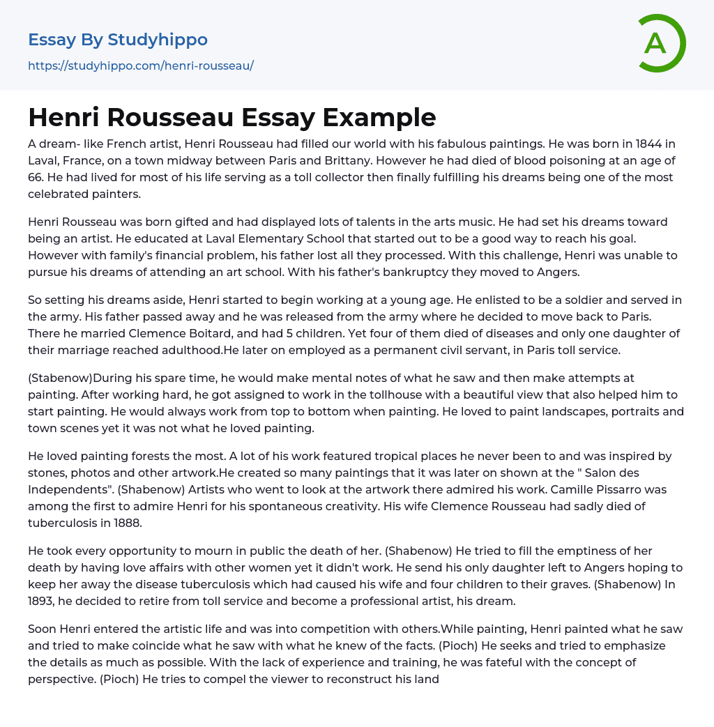 Henri Rousseau Essay Example