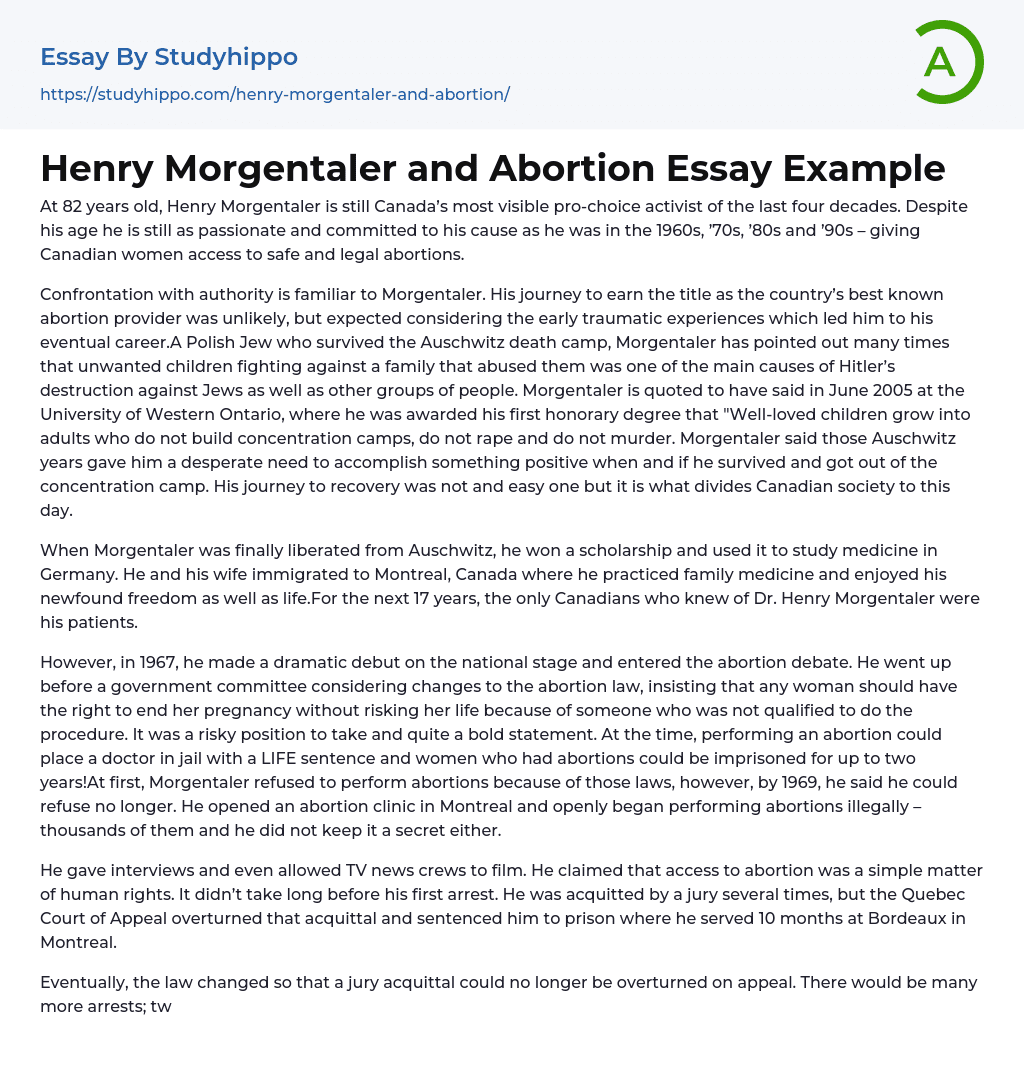 Henry Morgentaler and Abortion Essay Example