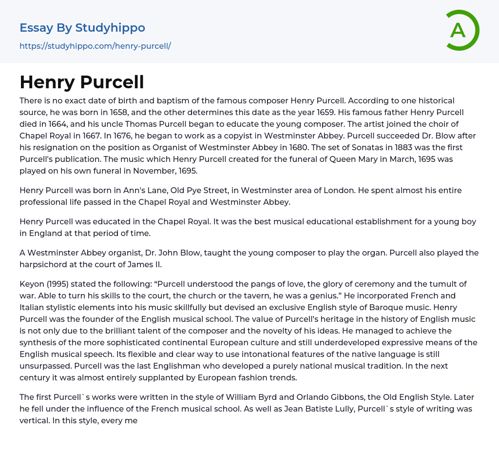Henry Purcell Essay Example