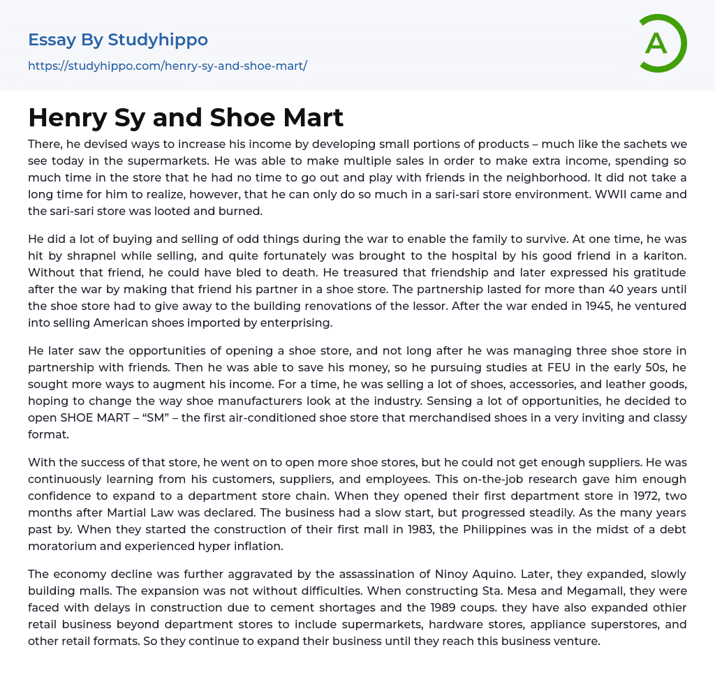 Henry Sy and Shoe Mart Essay Example