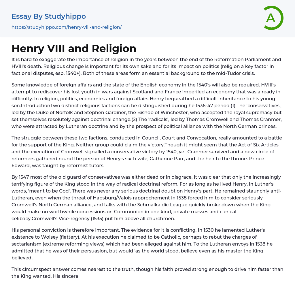 henry viii religion essay questions