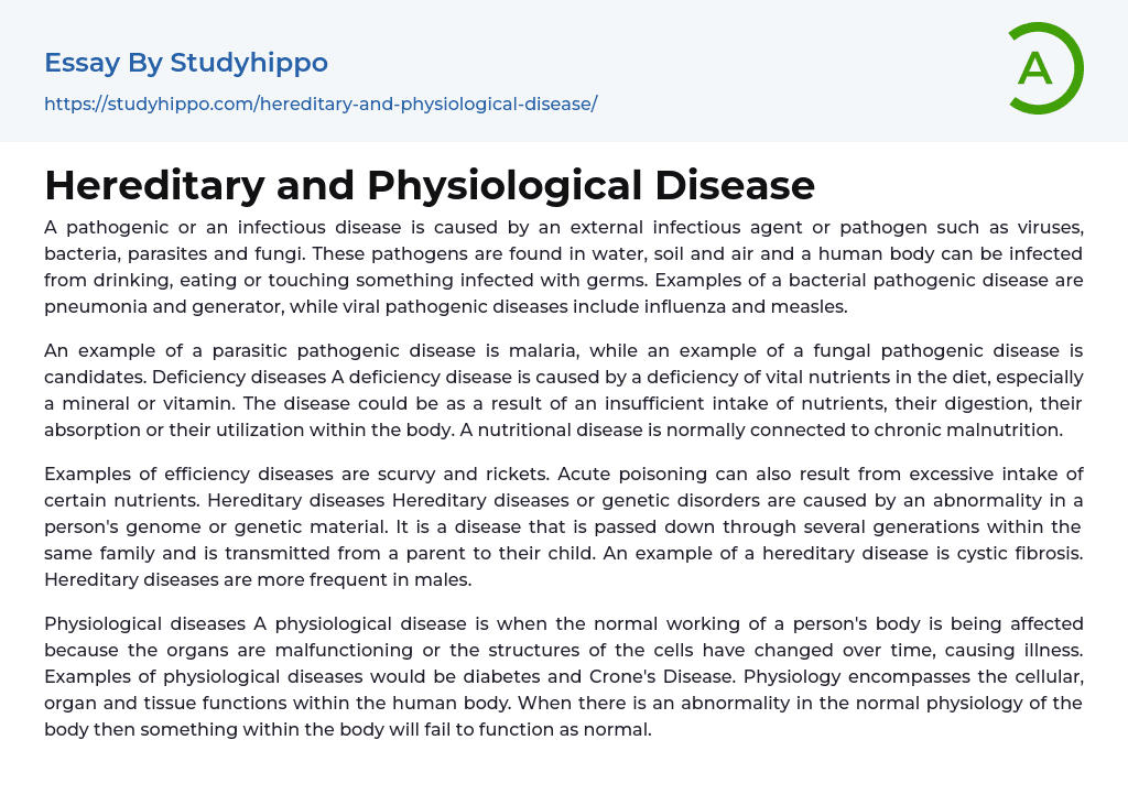 Hereditary and Physiological Disease Essay Example