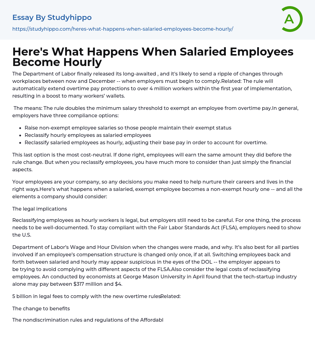 Here’s What Happens When Salaried Employees Become Hourly Essay Example