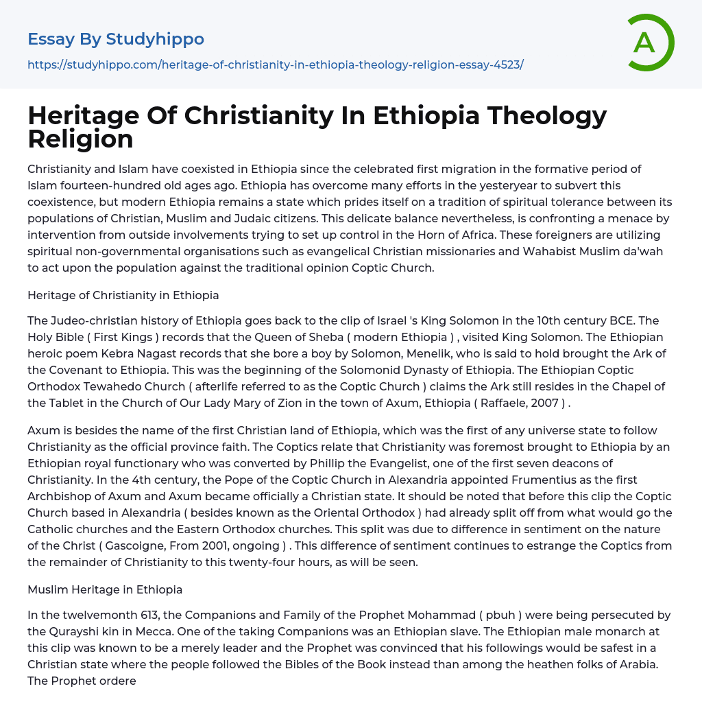 Heritage Of Christianity In Ethiopia Theology Religion Essay Example