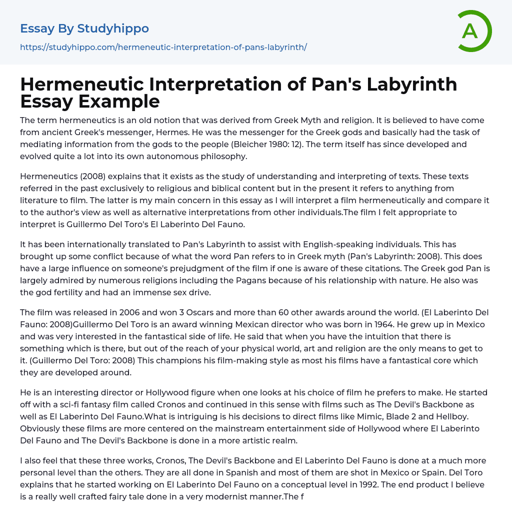 Hermeneutic Interpretation of Pan’s Labyrinth Essay Example
