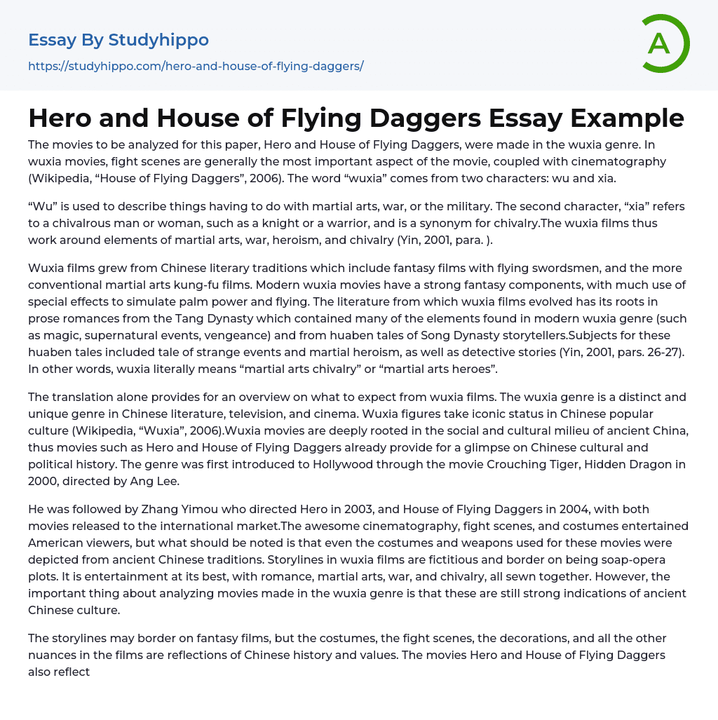 Hero and House of Flying Daggers Essay Example