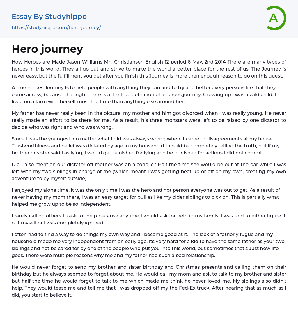 Hero journey Essay Example