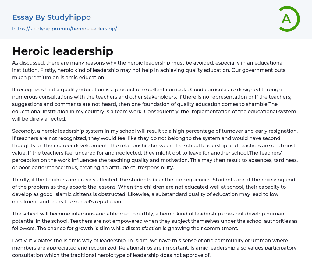 Heroic leadership Essay Example