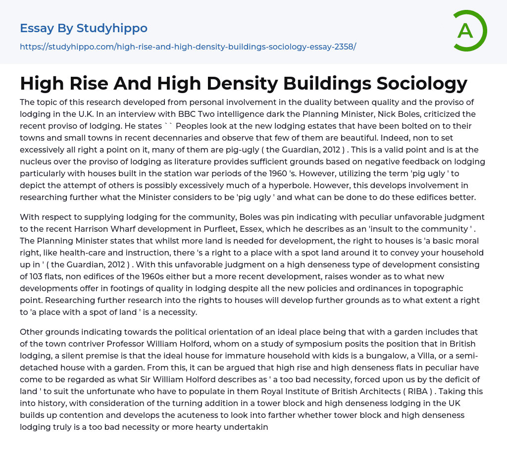 High Rise And High Density Buildings Sociology