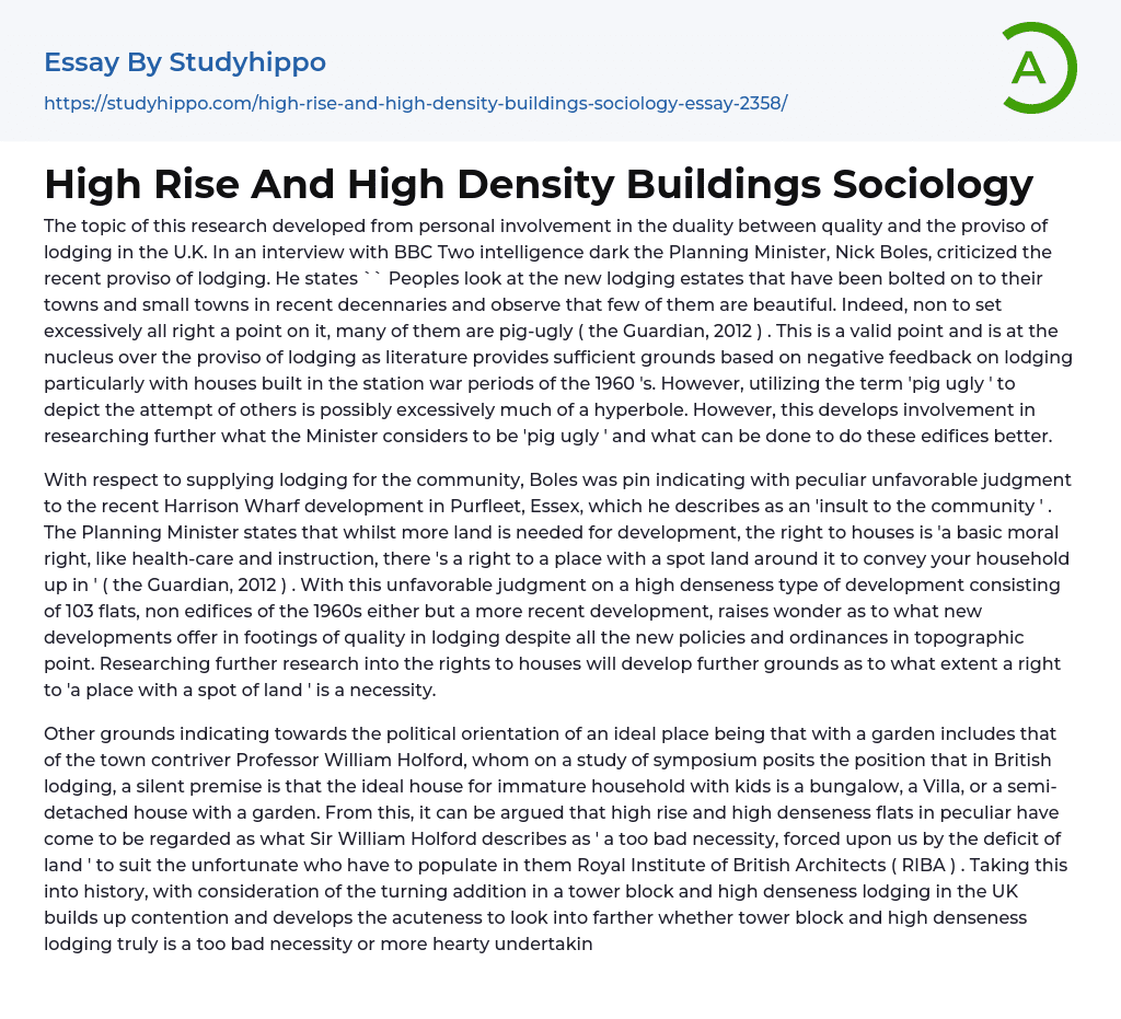 High Rise And High Density Buildings Sociology Essay Example