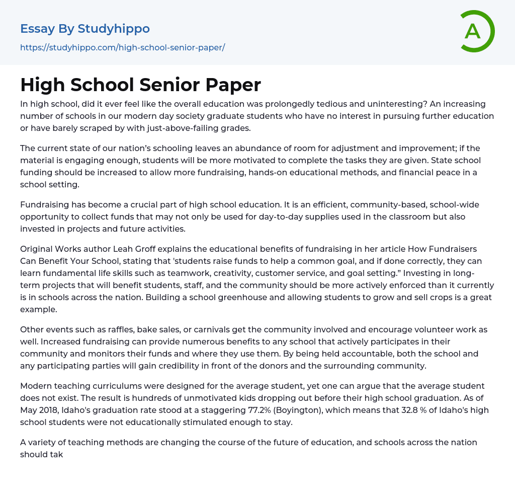 High School Senior Paper Essay Example StudyHippo