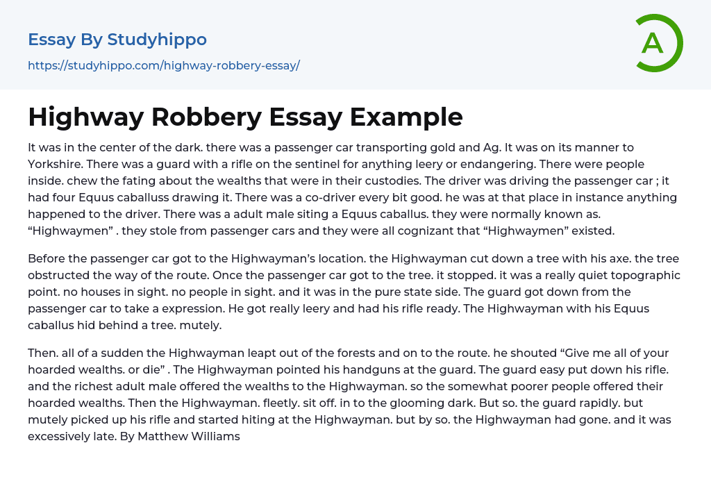 Highway Robbery Essay Example