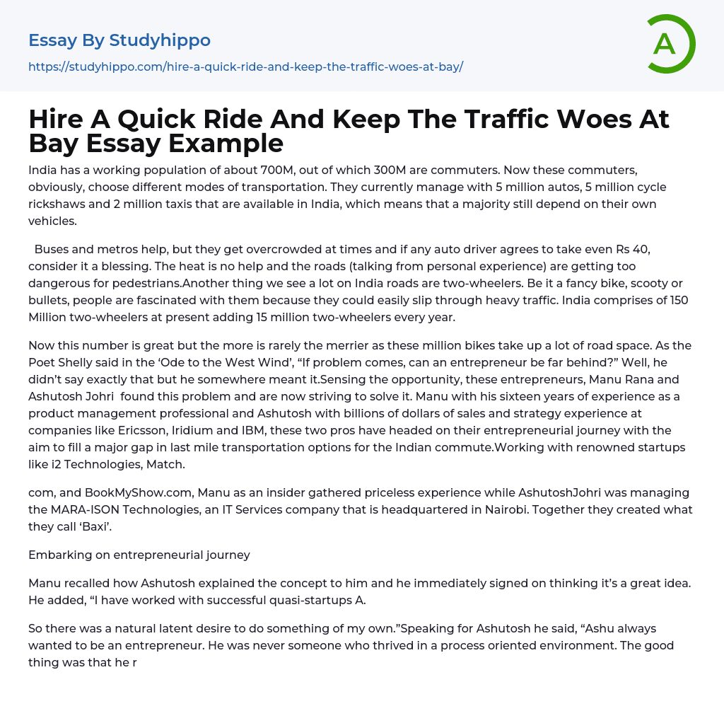 Hire A Quick Ride And Keep The Traffic Woes At Bay Essay Example