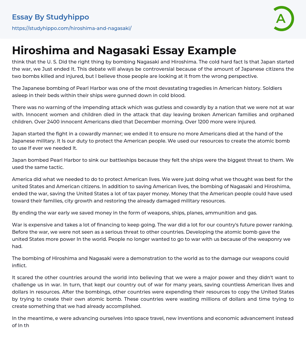 Hiroshima and Nagasaki Essay Example