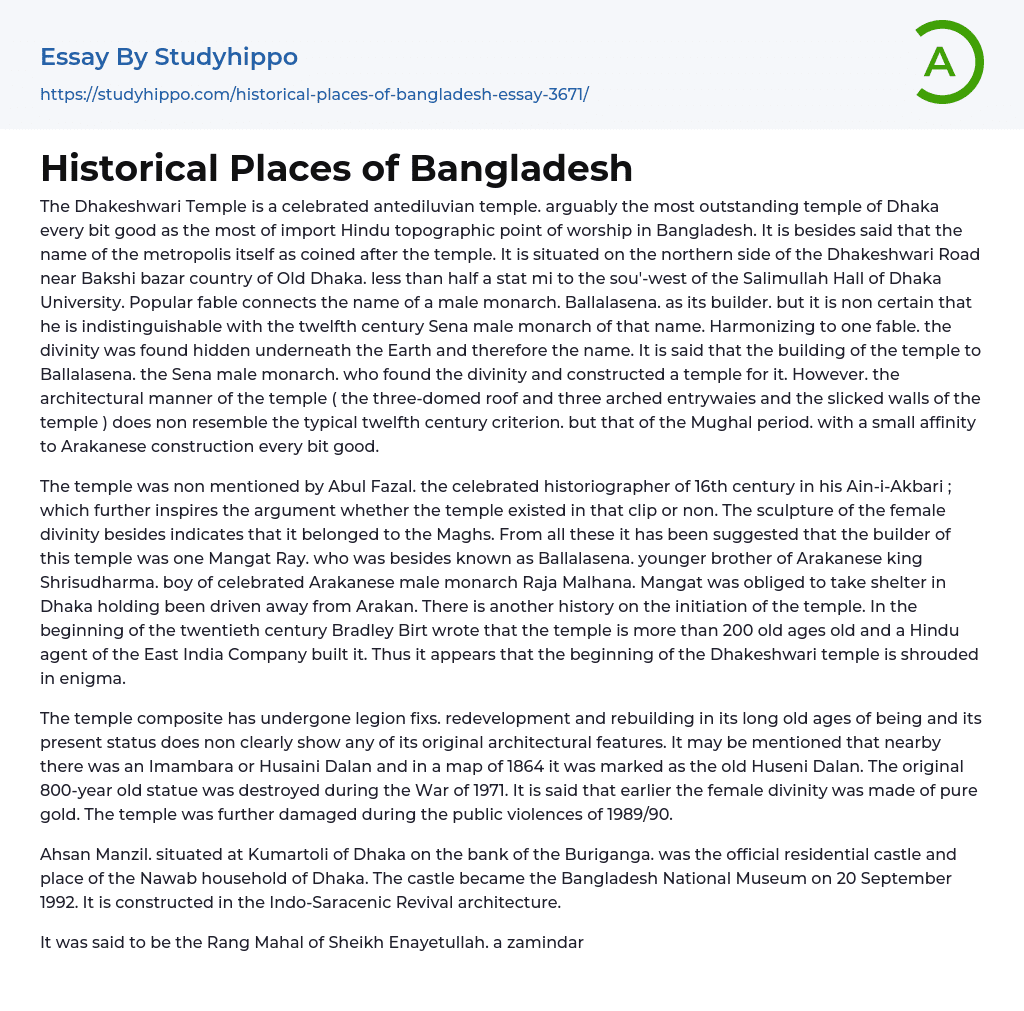 Historical Places of Bangladesh Essay Example