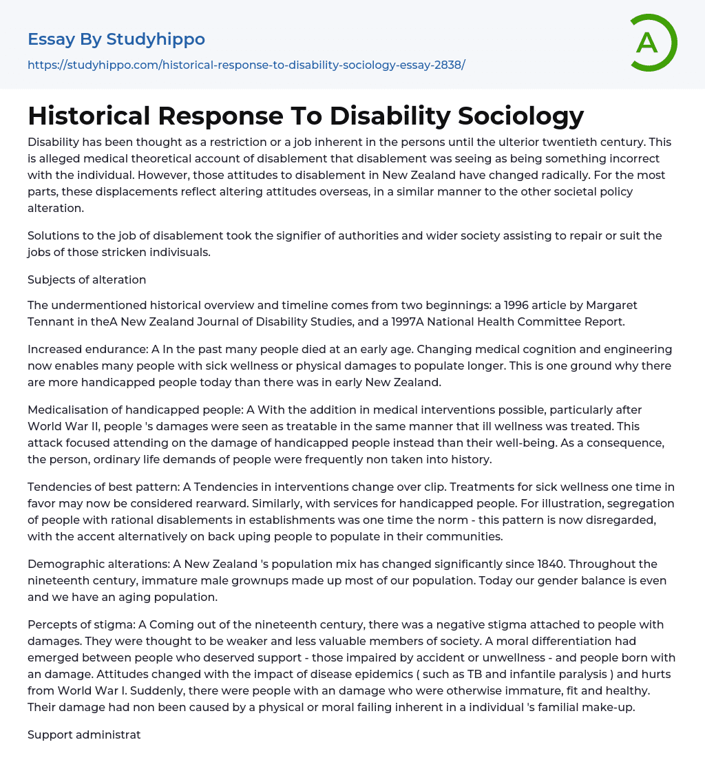 Historical Response To Disability Sociology Essay Example
