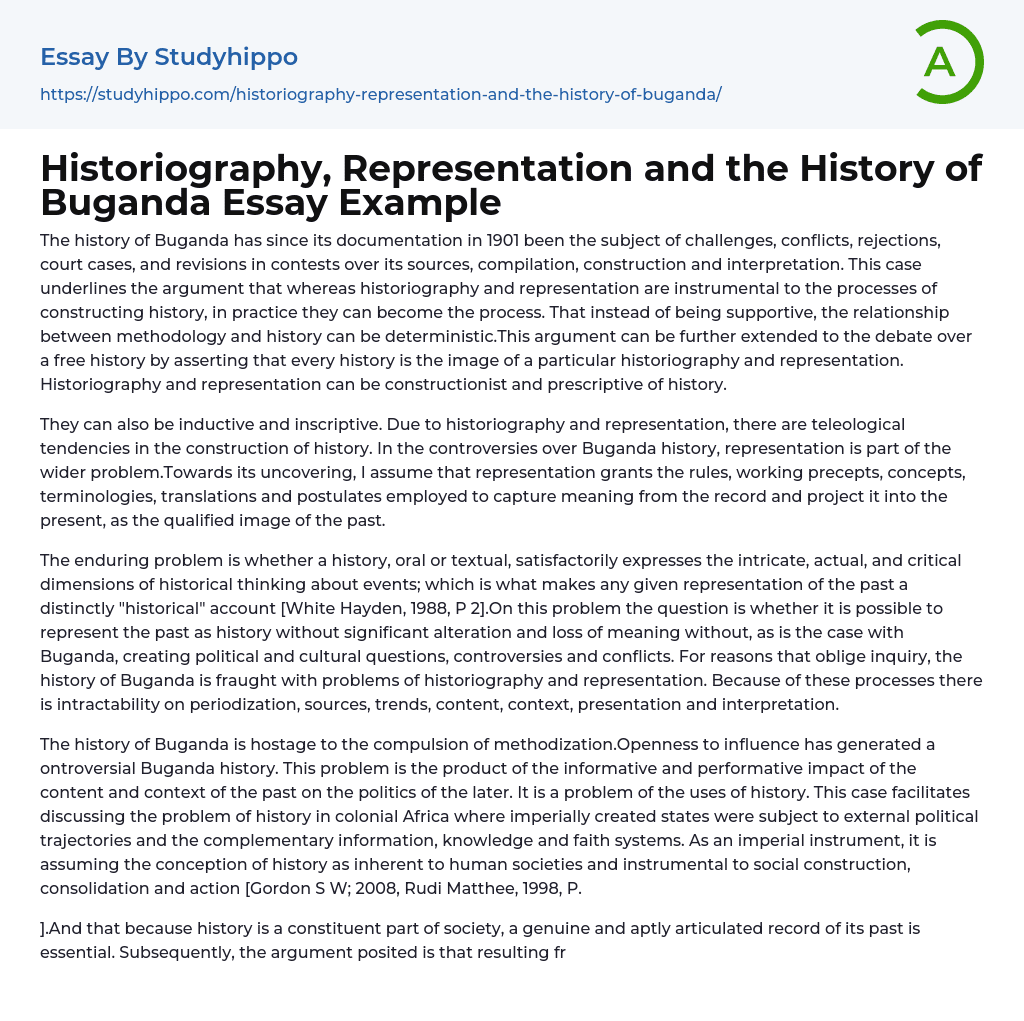 Historiography, Representation and the History of Buganda Essay Example