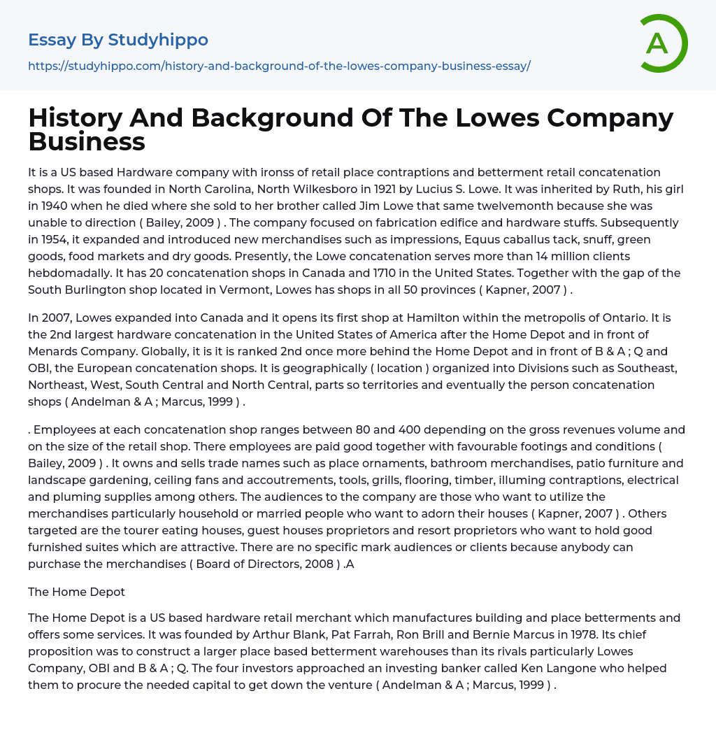 History And Background Of The Lowes Company Business Essay Example